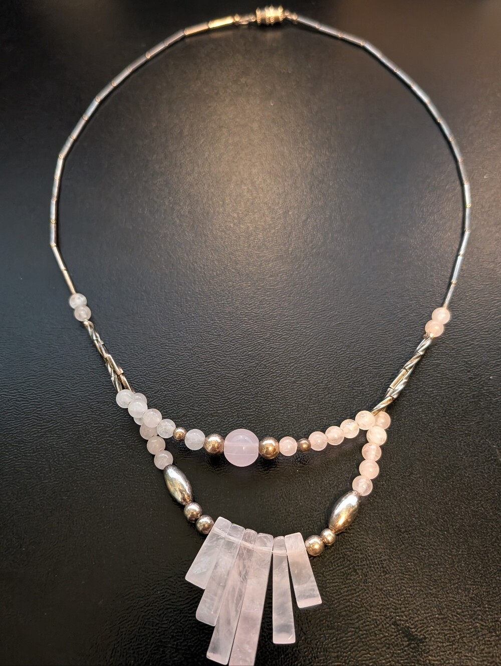 Vintage Liquid Silver Rose Quartz Southwestern Style Necklace